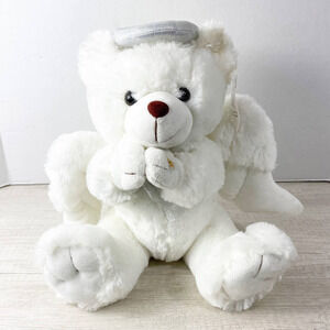 B&B Toymaker White Angel Bear Plush Stiffed Animal SPEAKS SPANISH Prayer Halo